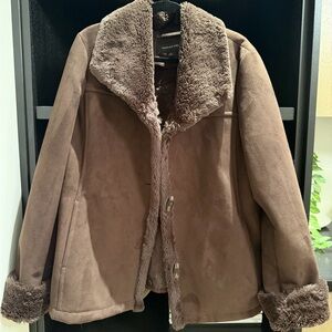 Jones New York Women’s Faux Sherling Fur Lined Jacket Chocolate Brown Size Large